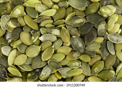 Pumpkin Seeds Background. Green Pepita Seeds. Top View.