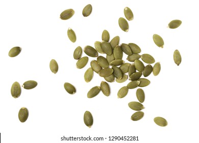 Pumpkin Seeds Isolated On White Background, Top View