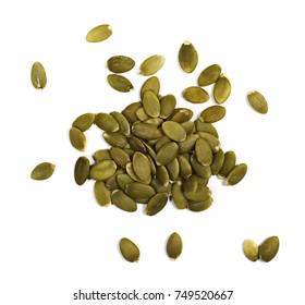 Pumpkin Seeds Isolated On White Background, Top View