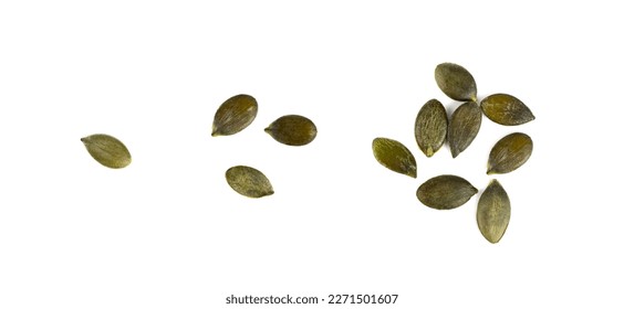 Pumpkin Seeds Isolated, Raw Pepita Grains, Scattered Green Healthy Nuts, Pumpkin Seed Group on White Background - Shutterstock ID 2271501607