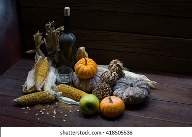 Pumpkin With Sere Fruit And Corn Whiskey / Still Life Style