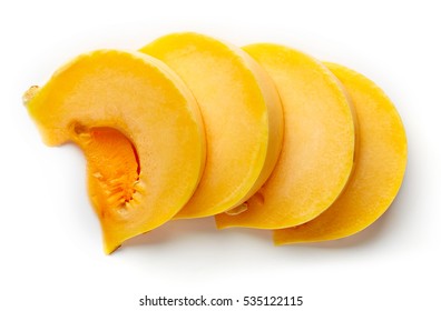 Pumpkin Slices Isolated On White Background, Top View