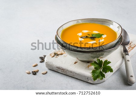 Similar – Image, Stock Photo Pumpkin soup in white bowl