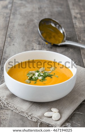 Similar – Image, Stock Photo Pumpkin soup in white bowl