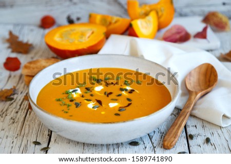 Similar – Image, Stock Photo Pumpkin soup Food