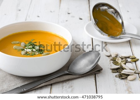 Image, Stock Photo Pumpkin soup in white bowl