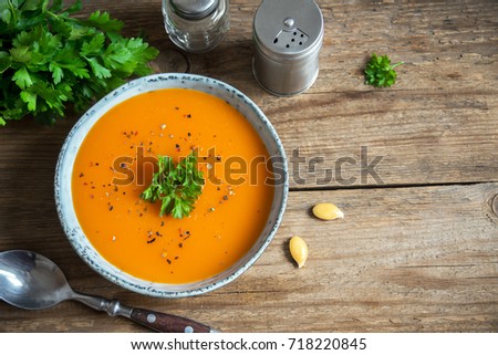 Similar – Image, Stock Photo Pumpkin soup Vegetable