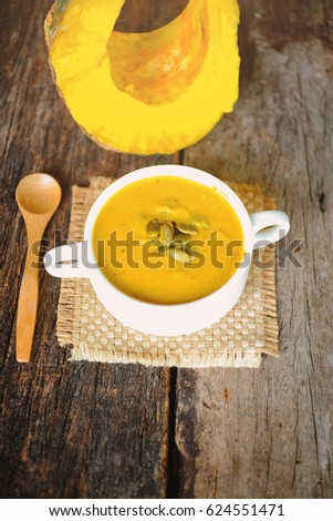 Similar – Image, Stock Photo Pumpkin soup Food