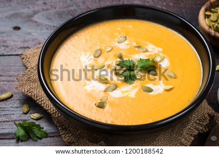 Similar – Image, Stock Photo Pumpkin soup Food