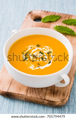 Similar – Image, Stock Photo Pumpkin soup Food