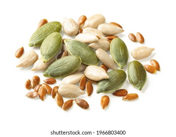 Pumpkin, sunflower, flax seeds mix isolated on white. Seeds mixture with clipping path.  - Shutterstock ID 1966803400