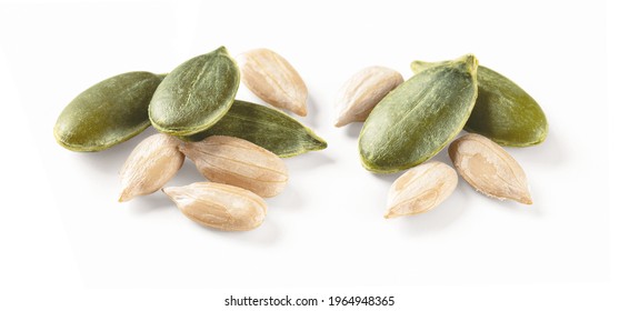 Pumpkin And Sunflower Seeds Isolated On White