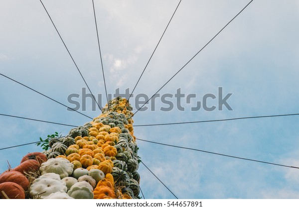 Pumpkin Tower Garden Idea Decoration Stock Photo Edit Now 544657891