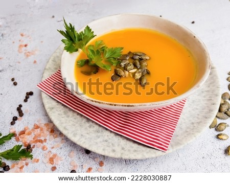 Similar – Image, Stock Photo Pumpkin soup Vegetable