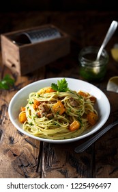 Pumpkin Veal Pasta With Parsley Pesto Sauce