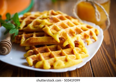 Pumpkin Waffles With Honey