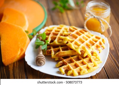 Pumpkin Waffles With Honey