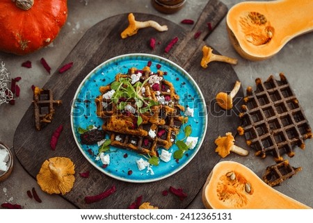 Pumpkin and zucchini waffles autumn plate