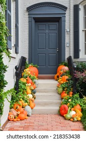 Pumpkins Decorated Halloween Ready Front Door