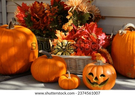 Pumpkins and other stuffs for Halloween party. Happy Halloween day.