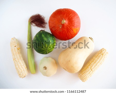 Similar – Beetroot, zucchini and corn on blue background