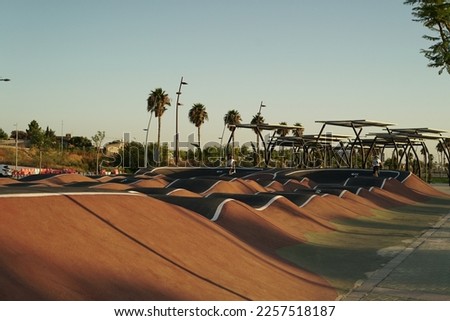 Pumptrack in Seville. Sports tourism. Outdoor sport. Skating and roller.