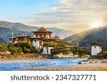 Punakha Dzong at the Mo Chhu river in Bhutan