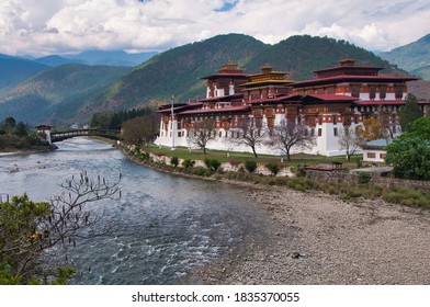 Punakha Dzong And The Mo Chhu River, Bhutan