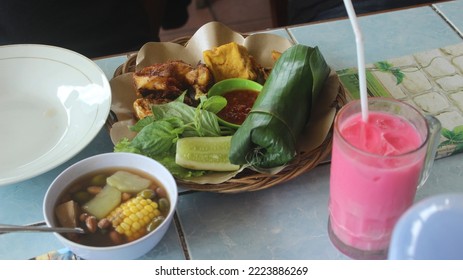 Puncak Bogor, Indonesia - Oct 29, 2022: Indonesian Cuisine, Traditional Sundanese: 