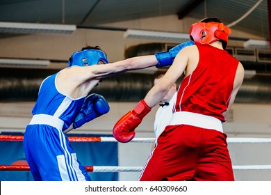 Punch Head Amateur Boxer Man Boxing Fight In Ring