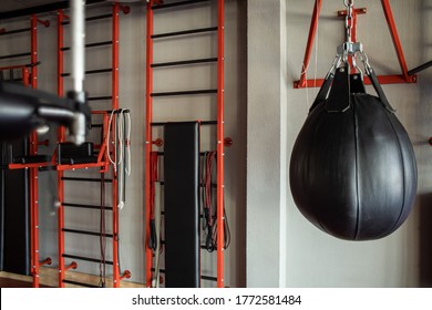 Punching Bag Interior Gym Without People. Close Up