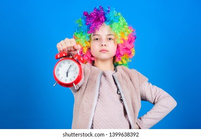 Punctuality Is A Kingly Virtue. Cute Little Child Demanding Punctuality. Adorable Small Girl Strictly Observing Punctuality. Punctuality Concept.