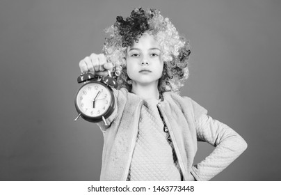 Punctuality Is A Kingly Virtue. Cute Little Child Demanding Punctuality. Adorable Small Girl Strictly Observing Punctuality. Punctuality Concept.