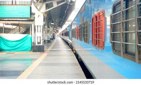 Pune, India - February 18, 2022: Passenger Train At Pune Junction Railway Station.