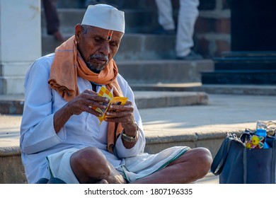 Pune, India - January 26 2020: A Male Pilgrim At Alandi Temple Near Pune India.