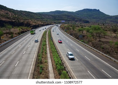 Pune, India - June 03 2018: The Mumbai Pune Expressway Near Lonavala India.