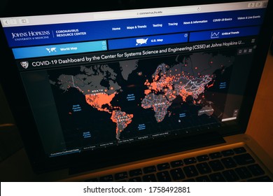 Pune, India - June 16 2020: COVID-19 Hotspot World Map According To Johns Hopkins University COVID-19  Dashboard.