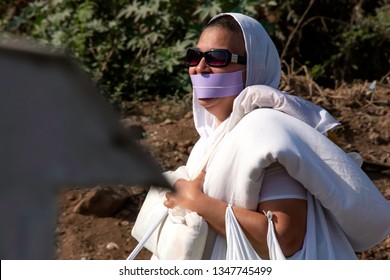 Pune, India - March 24 2019: A Lady Jain Monk Outdoors At Pune India.