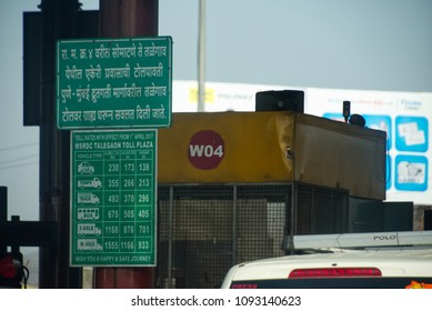 Pune, India - May 10 2018: Toll Booth At The Mumbai Pune Expressway. Board Displaying Toll Rates.