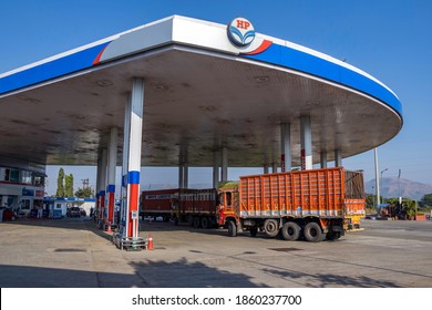 Pune, India - November 15 2020: A fuel station on the Mumbai Pune expressway near Pune India.