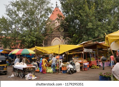 Pune, India - October 14 2017: Stalls With Vegetables At Mahatma Jyotiba Phule Mandai