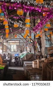 Pune, India - October 14 2017: Interiors Of Mahatma Jyotiba Phule Mandai Decorated With Garlands