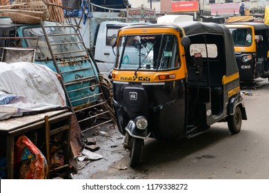 Pune, India - October 14 2017: New Auto Rickshaw Next To Mahatma Jyotiba Phule Mandai