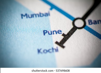 Pune, India On A Geographical Map.