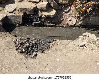 Pune, Maharashtra/ India- April 2019: Poor Sanitation For Waste Water And Poor Management Of Drinking Water In Rural/ Urban Areas