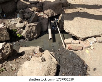 Pune, Maharashtra/ India- April 2019: Poor Sanitation For Waste Water And Poor Management Of Drinking Water In Rural/ Urban Areas