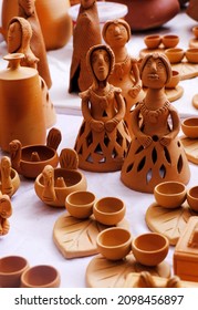 Pune, Maharashtra, India - December 25, 2021: Terracotta Artworks of handicraft, on display during the Handicraft Fair in Bhimthadi Jatra, To uplift the culture and tradition with an active platform.