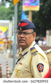 PUNE, MAHARASHTRA, INDIA - June 19, 2014:  The Ganesh Festival Time Uniform Of Maharashtra Police Officer, Mumbai, Maharashtra, India, Southeast, Asia.