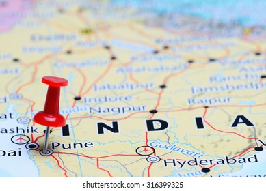 Pune Pinned On A Map Of Asia 