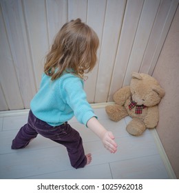 Punishes Bear Toy, Pounding, Slap, Girl, Child